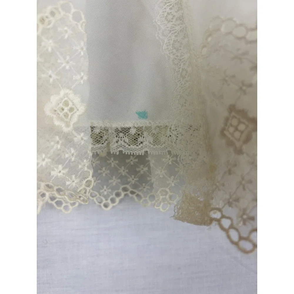 Vintage‎ White Sheer Embroidered Baby Christening Gown Lace Trim Ribbon Tie 9M